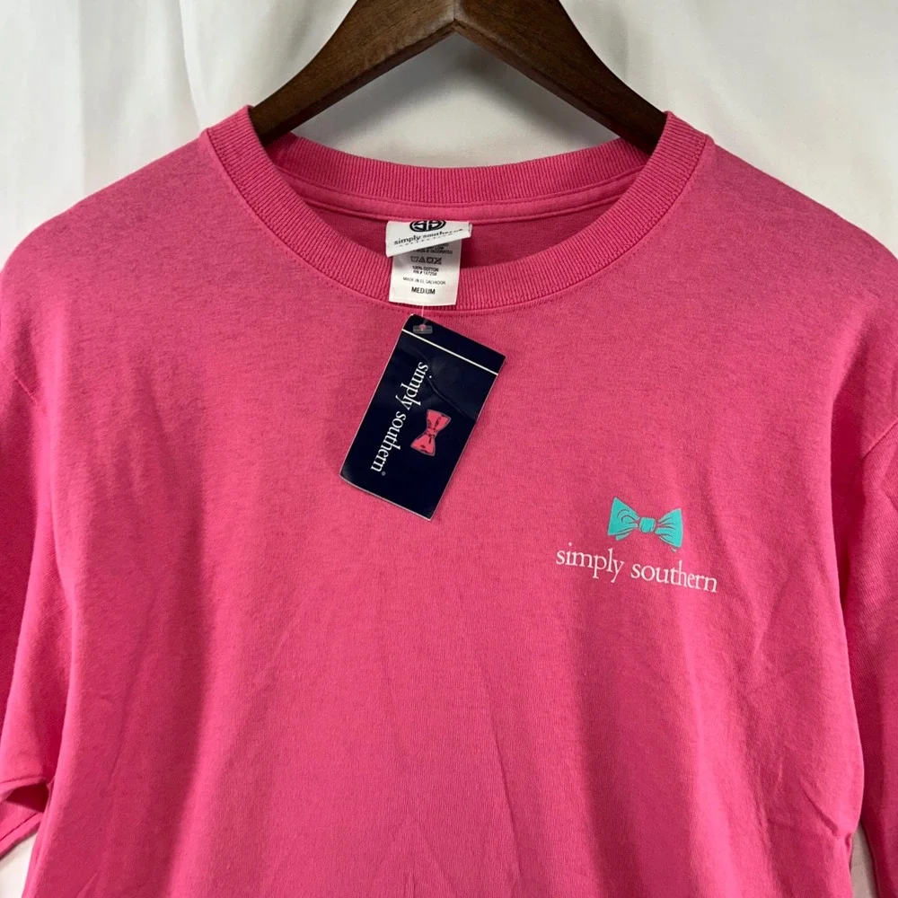 Simply Southern Long Sleeve T-Shirt Women Medium Pink Golden Retriever Puppy NWT